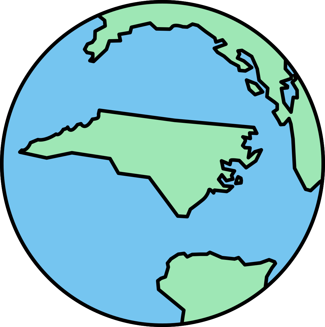Earth with North Carolina as the USA